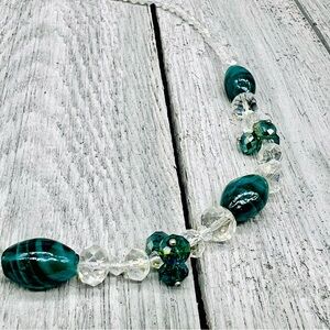 187. Gorgeous crystal and glass art bead necklace. 22”.